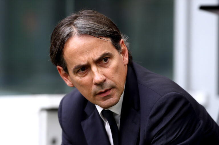 MILAN, ITALY - APRIL 12: Simone Inzaghi, Head Coach of FC Internazionale, looks on prior to the Serie A match between FC Internazionale and Cagliari at Stadio Giuseppe Meazza on April 12, 2025 in Milan, Italy. (Photo by Marco Luzzani/Getty Images)