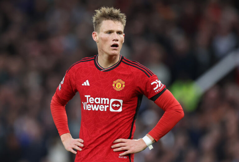 MANCHESTER, ENGLAND - OCTOBER 29: Scott McTominay of Manchester United during the Premier League match between Manchester United and Manchester City at Old Trafford on October 29, 2023 in Manchester, England. (Photo by Catherine Ivill/Getty Images)