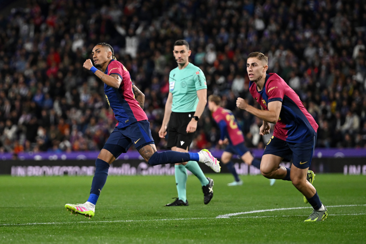 Inter have Lautaro Martinez confession and target Barcelona ‘weak points’ 13 VALLADOLID, SPAIN - MAY 03: Raphinha of FC Barcelona (L) celebrates scoring his team's first goal with teammate Fermin Lopez during the LaLiga match between Real Valladolid CF and FC Barcelona at Jose Zorrilla on May 03, 2025 in Valladolid, Spain. (Photo by Denis Doyle/Getty Images)
