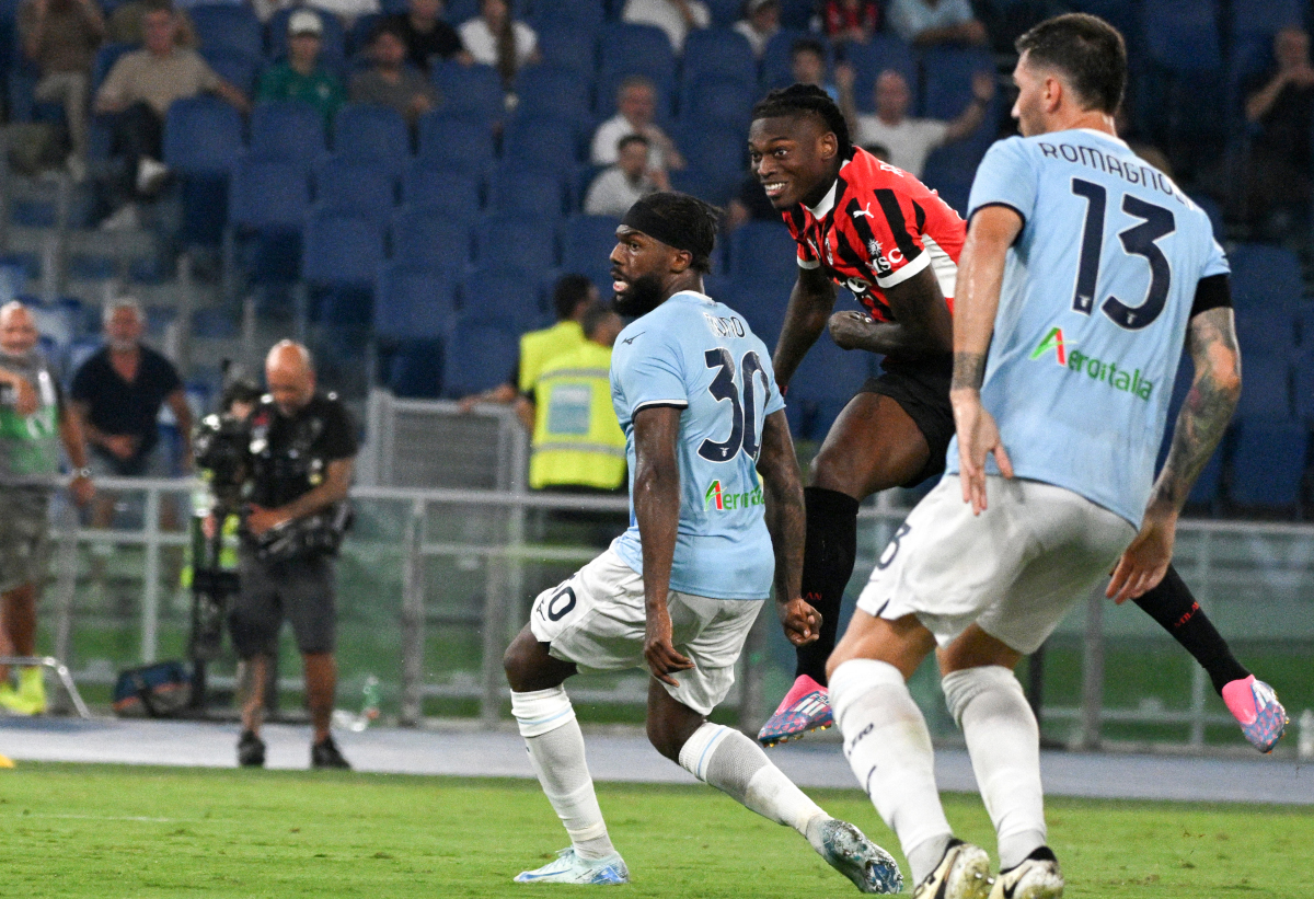 How Milan have fared in matches without Leao in 2024-25 9 AC Milan's Portuguese forward #10 Rafael Leao (C) shoots his team's second goal during the Italian Serie A football math between Lazio and Milan at the Olympic stadium in Rome on August 31, 2024. (Photo by tiziana fabi / AFP) (Photo by TIZIANA FABI/AFP via Getty Images)