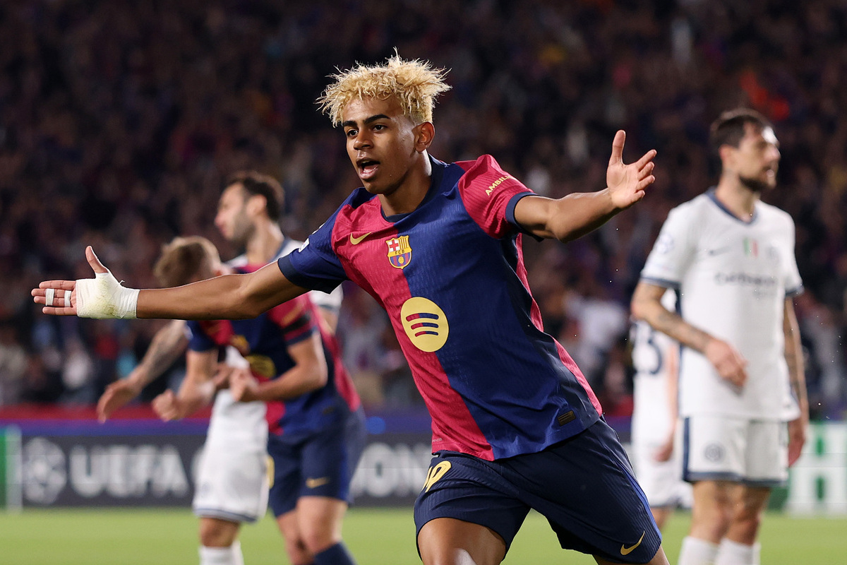 Champions semi-final line-ups: Inter vs. Barcelona 10 BARCELONA, SPAIN - APRIL 30: Lamine Yamal of FC Barcelona celebrates scoring his team's first goal during the UEFA Champions League 2024/25 Semi Final First Leg match between FC Barcelona and FC Internazionale Milano at Estadi Olimpic Lluis Companys on April 30, 2025 in Barcelona, Spain. (Photo by Carl Recine/Getty Images)