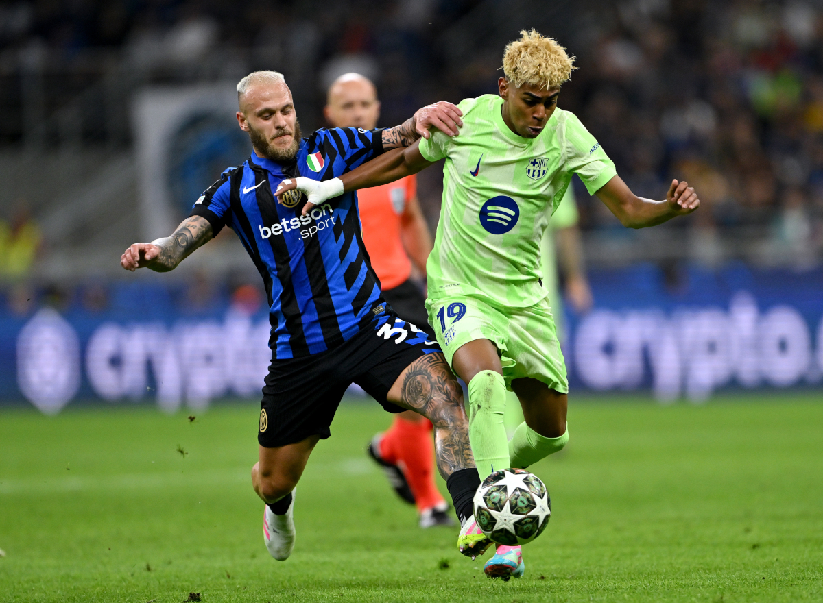 Player ratings: Inter 4-3 Barcelona (aet) – Lautaro’s sacrifice, Acerbi and Sommer’s heroics 7 MILAN, ITALY - MAY 06: Lamine Yamal of FC Barcelona is challenged by Federico Dimarco of FC Internazionale during the UEFA Champions League 2024/25 Semi Final Second Leg match between FC Internazionale Milano and FC Barcelona at Giuseppe Meazza Stadium on May 06, 2025 in Milan, Italy. (Photo by Dan Mullan/Getty Images)