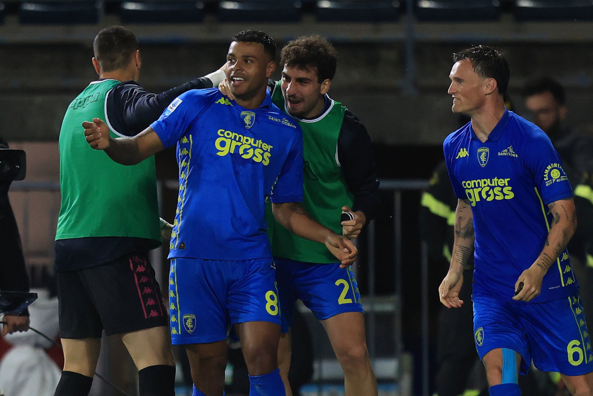 EMPOLI, ITALY - MAY 10: Tino Anjorin of Empoli FC celebrates after scoring a goal during the Serie A match between Empoli and Parma at Stadio Carlo Castellani on May 10, 2025 in Empoli, Italy. (Photo by Gabriele Maltinti/Getty Images)