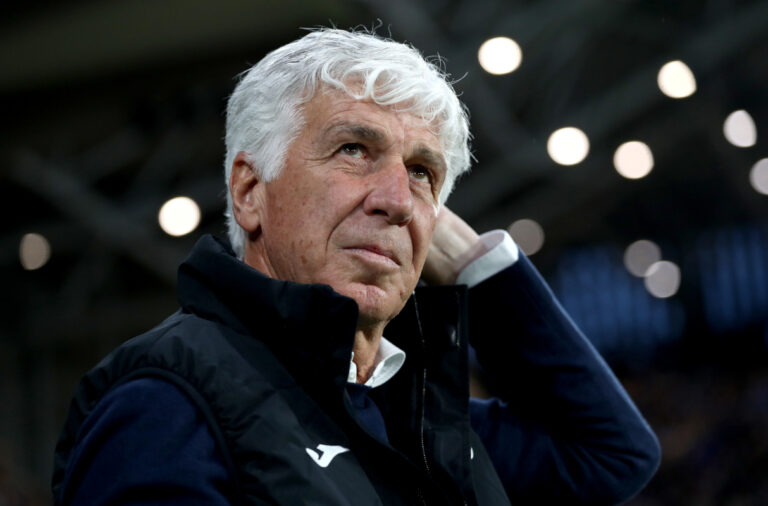 BERGAMO, ITALY - MAY 12: Gian Piero Gasperini, Head Coach of Atalanta, looks on prior to the Serie A match between Atalanta and AS Roma at Gewiss Stadium on May 12, 2025 in Bergamo, Italy. (Photo by Marco Luzzani/Getty Images)