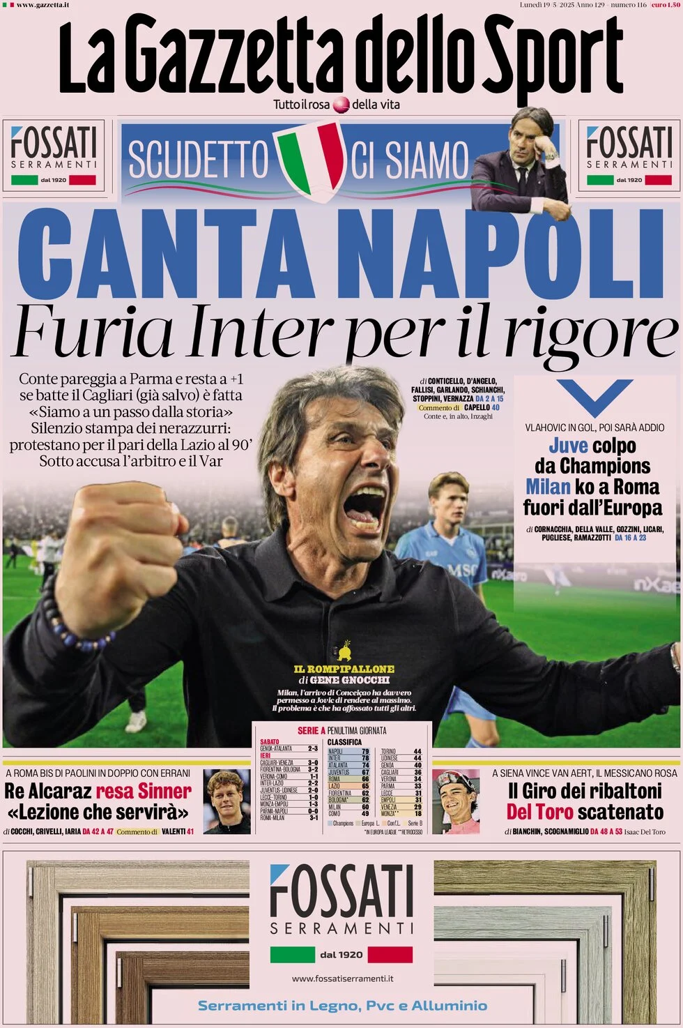 Today’s Papers: Napoli celebrate, Inter fury, Milan out 8 Today’s Papers: Napoli celebrate, Inter fury, Milan out 7
