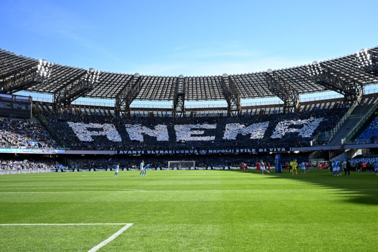 NAPLES, ITALY - MARCH 09: General view inside the stadium during the Serie A match between Napoli and Fiorentina at the Stadio Diego Armando Maradona on March 09, 2025 in Naples, Italy. (Photo by Francesco Pecoraro/Getty Images)