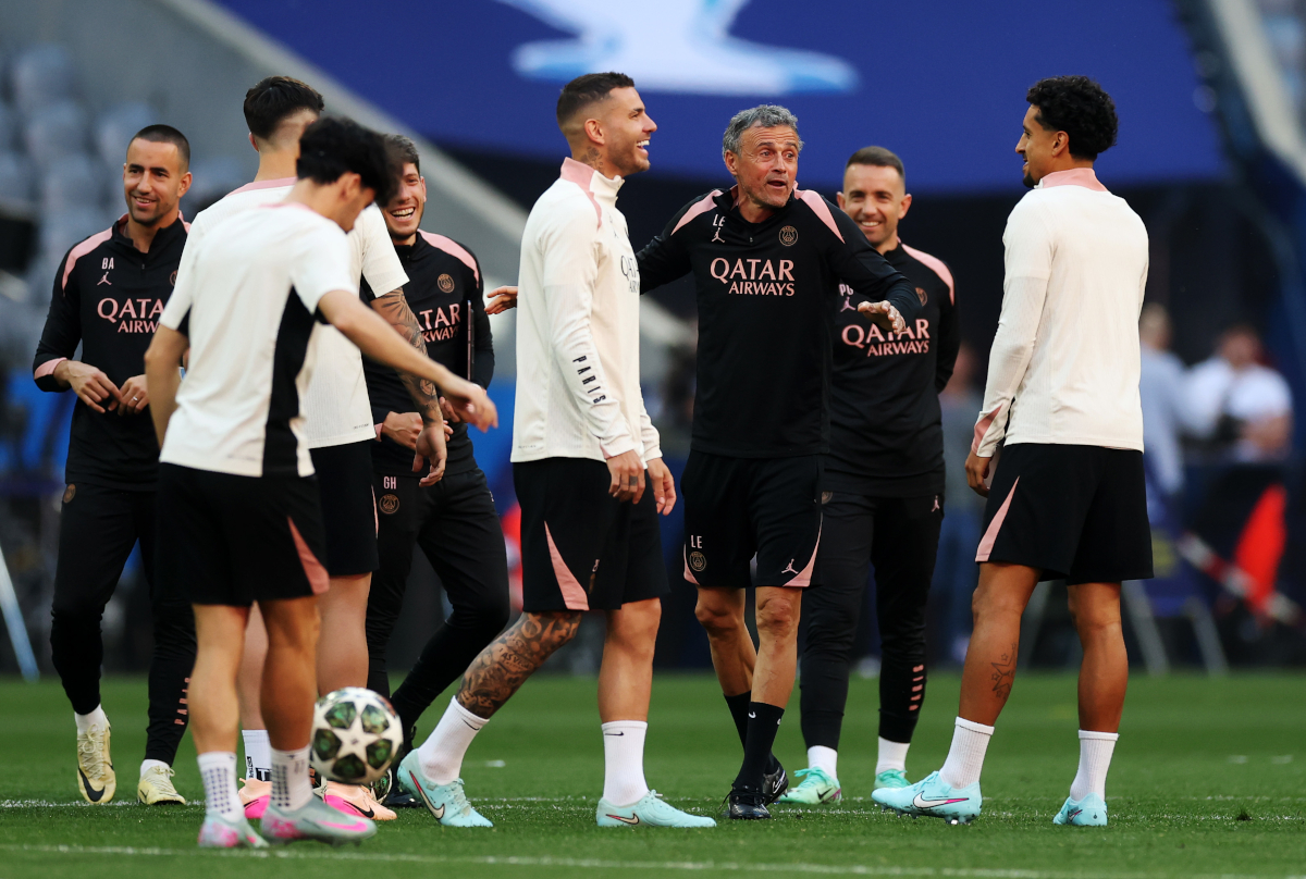 MUNICH, GERMANY - MAY 30: Luis Enrique, Head Coach of Paris Saint-Germain, gives his team instructions during a training session ahead of the UEFA Champions League Final 2025 between Paris Saint-Germain and FC Internazionale Milano at Munich Football Arena on May 30, 2025 in Munich, Germany. (Photo by Carl Recine/Getty Images)