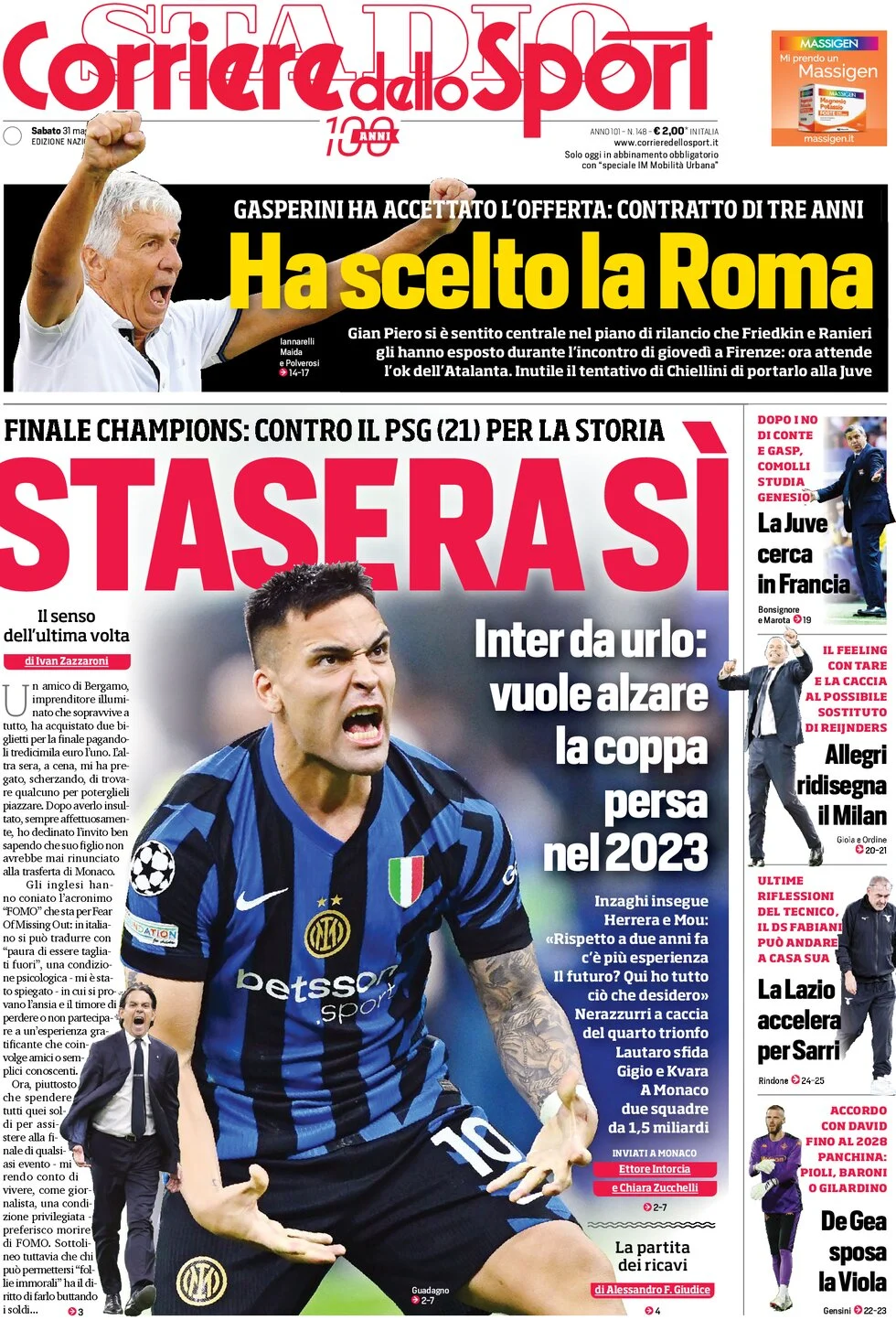 Today’s Papers: Inter Coppa Campioni dream, Gasperini to Roma 6 Today’s Papers: Inter Coppa Campioni dream, Gasperini to Roma 5