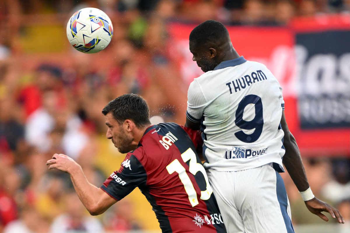 All the points Inter dropped that could prove fatal in the Scudetto race 9 Inter Milan's French forward #09 Marcus Thuram heads the ball to score his team's first goal during the Italian Serie A football match between Genoa and Inter Milan at the Luigi Ferraris Stadium in Genoa, on August 17, 2024. (Photo by MARCO BERTORELLO / AFP) (Photo by MARCO BERTORELLO/AFP via Getty Images)