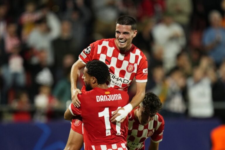 Napoli target - Girona's Miguel Gutierrez (R) celebrates after scoring the 1-0 goal during the Champions League soccer match between Girona FC and Slovan Bratislava, in Girona, Catalonia, Spain 22 October 2024. EPA-EFE/SIU WU
