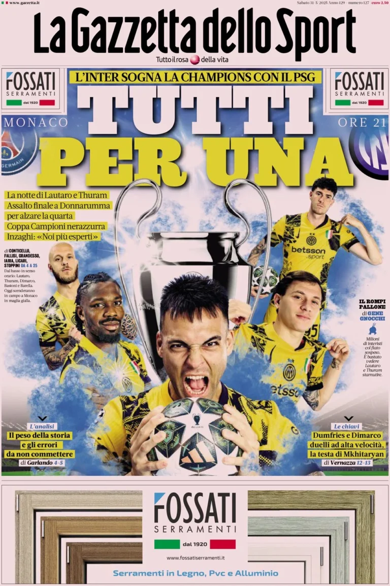 Today’s Papers: Inter Champions League dream, Gasperini to Roma