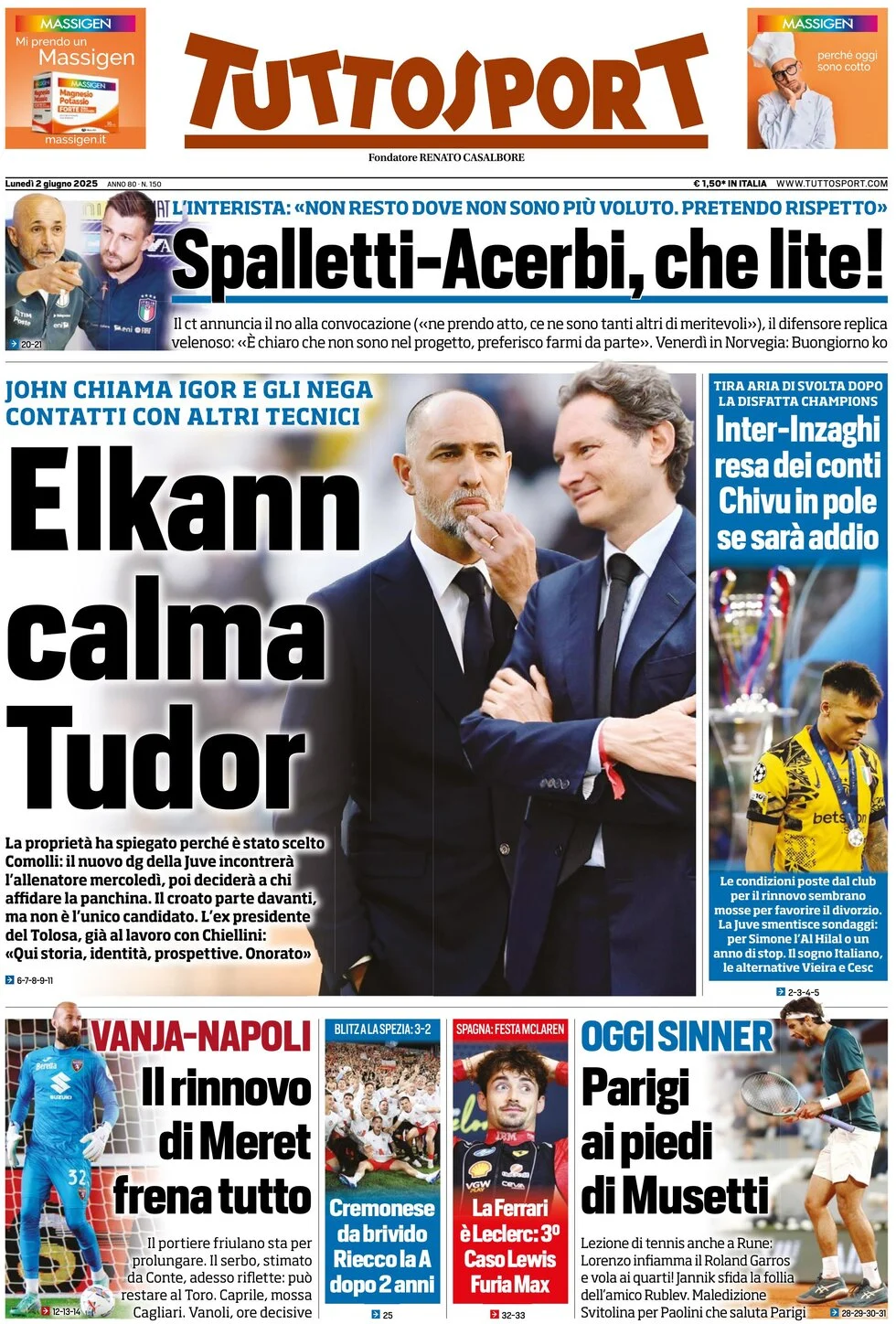 Today’s Papers: Inter wait for Inzaghi, Acerbi-Spalletti, Tudor talks 7 Today’s Papers: Inter wait for Inzaghi, Acerbi-Spalletti, Tudor talks 6