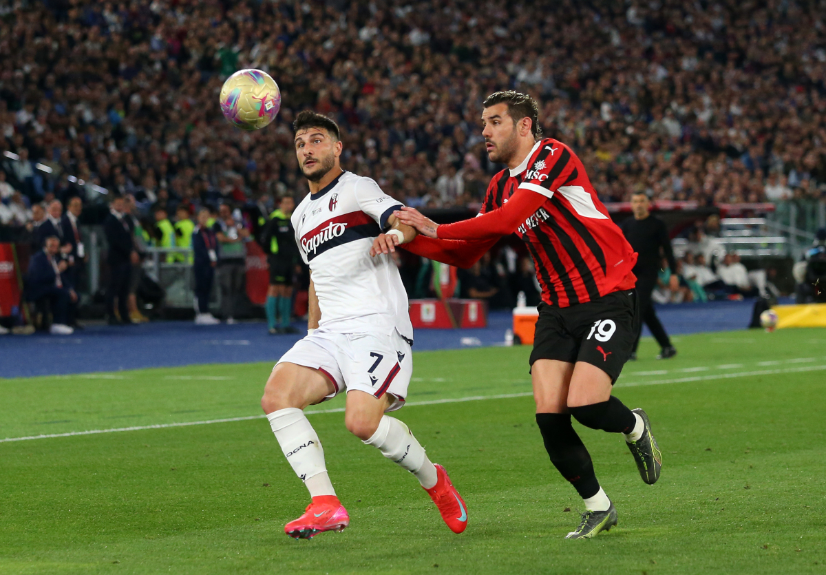 Theo Hernandez criticised over Saudi move: ‘Depressing’ 6 ROME, ITALY - MAY 14: Riccardo Orsolini of Bologna is challenged by Theo Hernandez of AC Milan during the Coppa Italia Final match between AC Milan and Bologna at Stadio Olimpico on May 14, 2025 in Rome, Italy. (Photo by Paolo Bruno/Getty Images)
