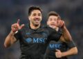 Giovanni Simeone of Napoli celebrates scoring his team's first goal during the Coppa Italia match between SS Lazio and Napoli at Stadio Olimpico on December 05, 2024 in Rome, Italy. (Photo by Paolo Bruno/Getty Images)