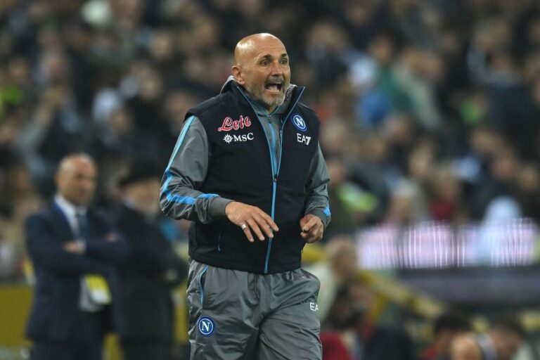 Luciano Spalletti head coach of SSC Napoli reacts during the Serie A match between Udinese Calcio and SSC Napoli at Dacia Arena on May 04, 2023 in Udine, Italy. (Photo by Alessandro Sabattini/Getty Images)