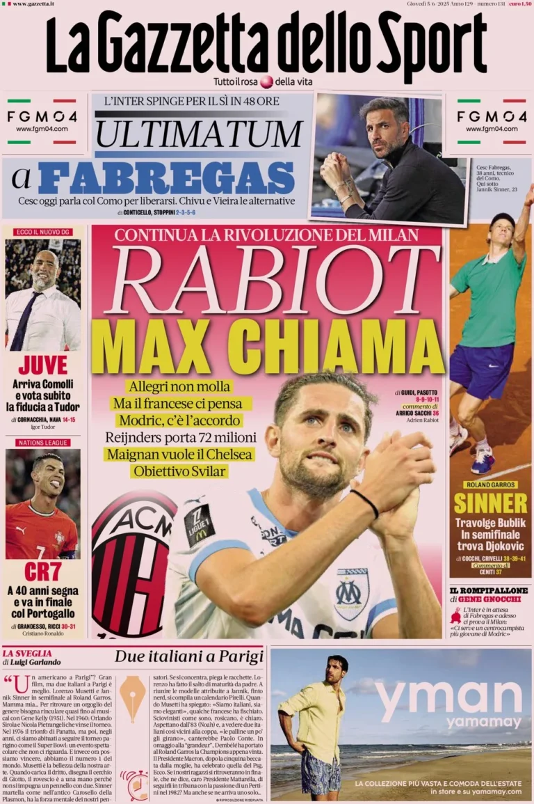 Today’s Papers – Fabrecaos, Tudor’s requests for Juventus