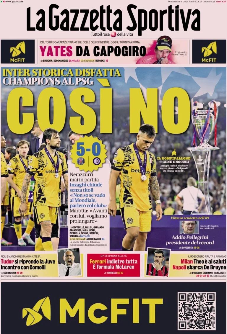 Today’s Papers – Inter disintegrated, historic defeat