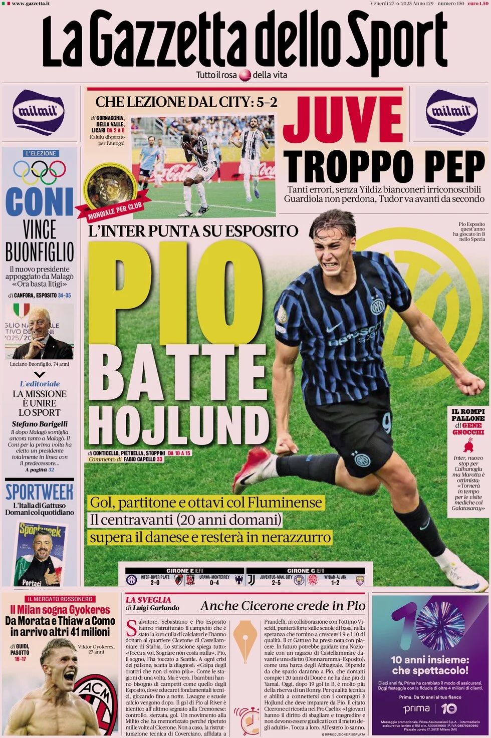 Today’s Papers – Pep’s lesson to Juventus, Pio Esposito pushes Hojlund away 8 Today’s Papers – Pep’s lesson to Juventus, Pio Esposito pushes Hojlund away 7