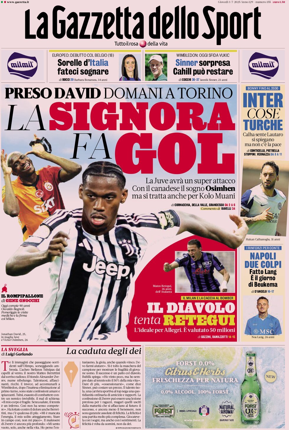 Today’s Papers – David Juventus medical, Milan want Retegui 8 Today’s Papers – David Juventus medical, Milan want Retegui 7