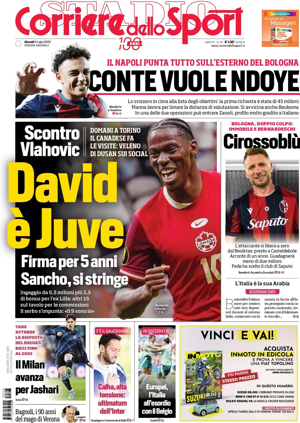 Today’s Papers – David Juventus medical, Milan want Retegui 9 Today’s Papers – David Juventus medical, Milan want Retegui 8