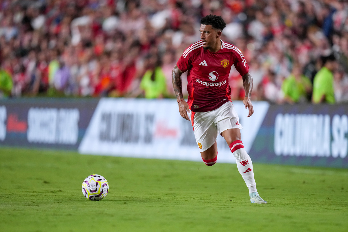 Hope for Serie A clubs as Man United aim to sell five players 8 COLUMBIA, SOUTH CAROLINA - AUGUST 03: Jadon Sancho #25 of Manchester United moves the ball against Liverpool during a pre-season friendly match at Williams-Brice Stadium on August 03, 2024 in Columbia, South Carolina. (Photo by Grant Halverson/Getty Images) (Juventus links)