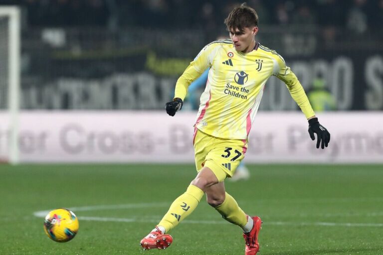 MONZA, ITALY - DECEMBER 22: Nicolo’ Savona of Juventu in action during the Serie A match between AC Monza and Juventus FC at U-Power Stadium on December 22, 2024 in Monza, Italy. (Photo by Marco Luzzani/Getty Images)