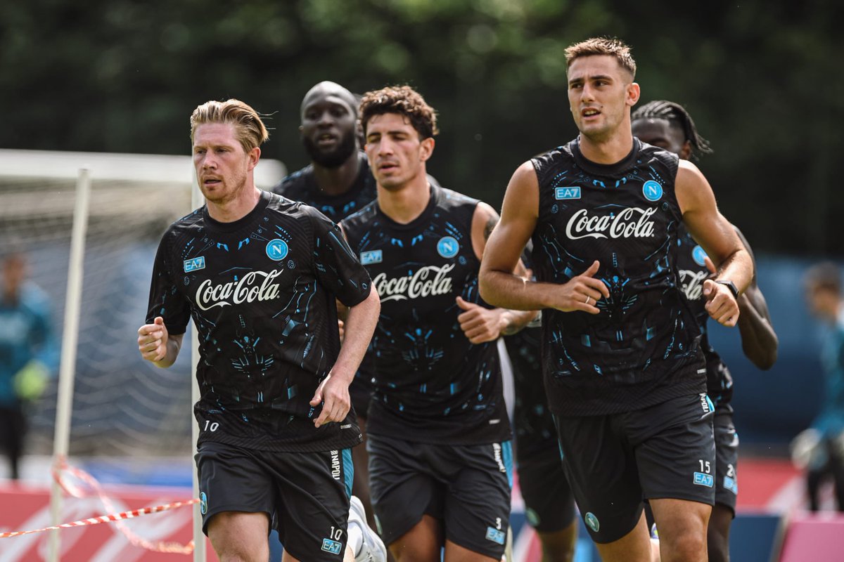 Napoli pair McTominay and Politano out of first pre-season friendly 4 Kevin De Bruyne, Romelu Lukaku and Lorenzo Lucca in pre-season training with Napoli.