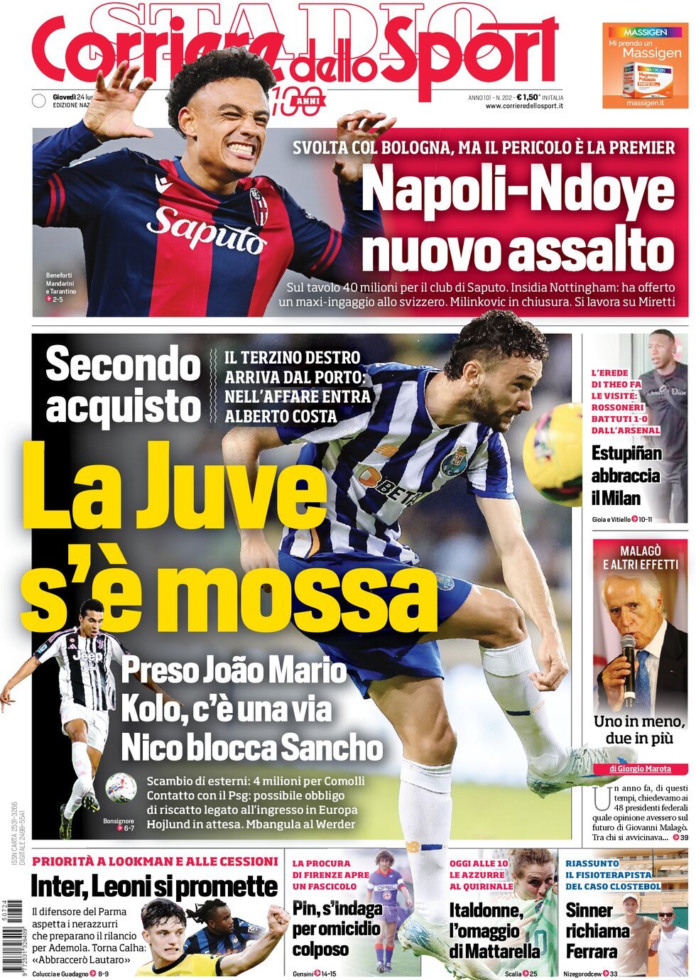 Today’s Papers – Second Juventus signing, Milan make Vlahovic promise 5
