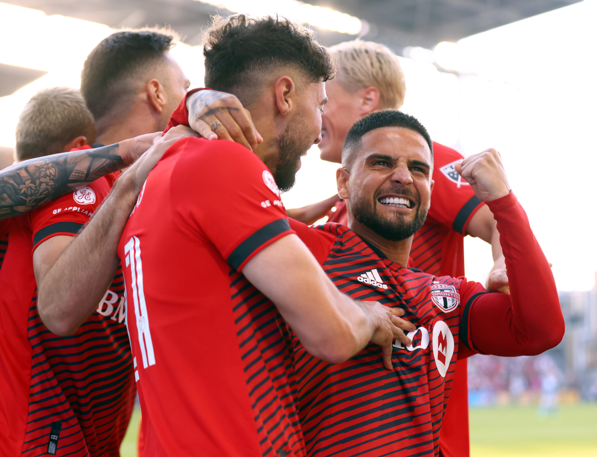 Ex-Italy and Napoli star Insigne terminates Toronto FC contract early 4 TORONTO, ON - JULY 23: Jonathan Osorio #21 of Toronto FC celebrates a goal with Lorenzo Insigne (R) #24 and teammates in an MLS game against Charlotte FC at BMO Field on July 23, 2022 in Toronto, Ontario, Canada. (Photo by Vaughn Ridley/Getty Images)