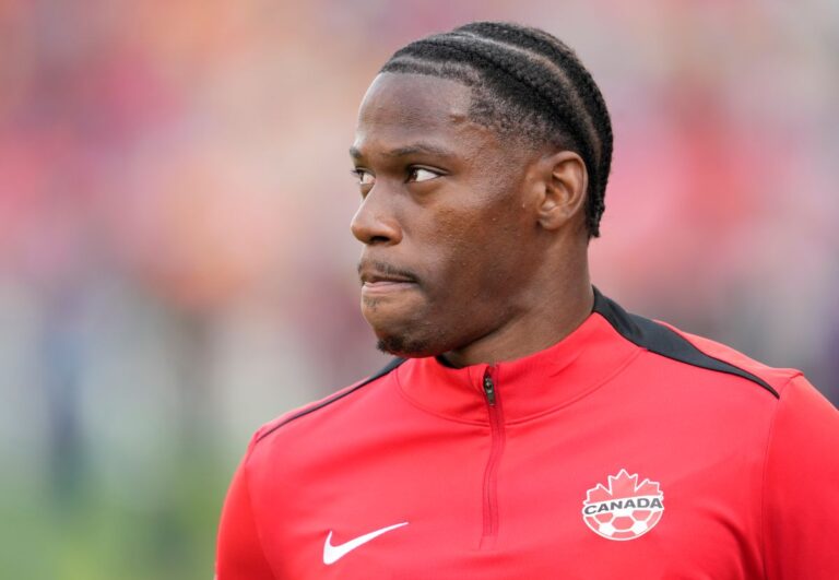 TORONTO, ON - JUNE 7: Jonathan David #10 of Canada looks on ahead of playing Ukraine in their Canadian Shield Tournament match at the BMO Field on June 7, 2025 in Toronto, Ontario, Canada. (Photo by Mark Blinch/Getty Images)