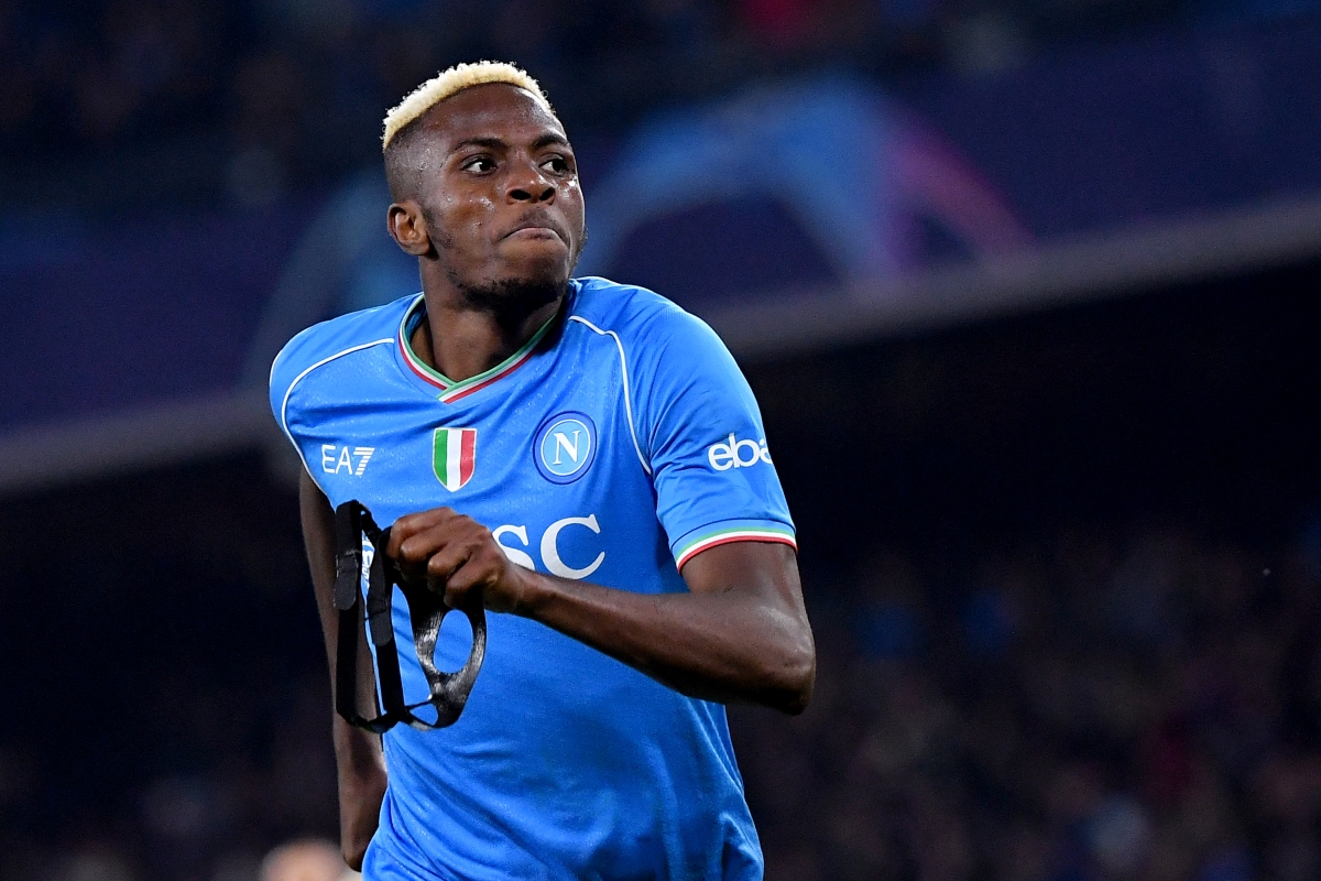 ‘Galatasaray fans gave Osimhen something he never experienced’ at Napoli 7 Napoli forward and Serie A star Victor Osimhen celebrates after scoring a goal during the UEFA Champions League round of 16 first Leg football match between Napoli and Barcelona at the Diego-Armando-Maradona stadium in Naples on February 21, 2024. (Photo by Tiziana FABI / AFP) (Photo by TIZIANA FABI/AFP via Getty Images)