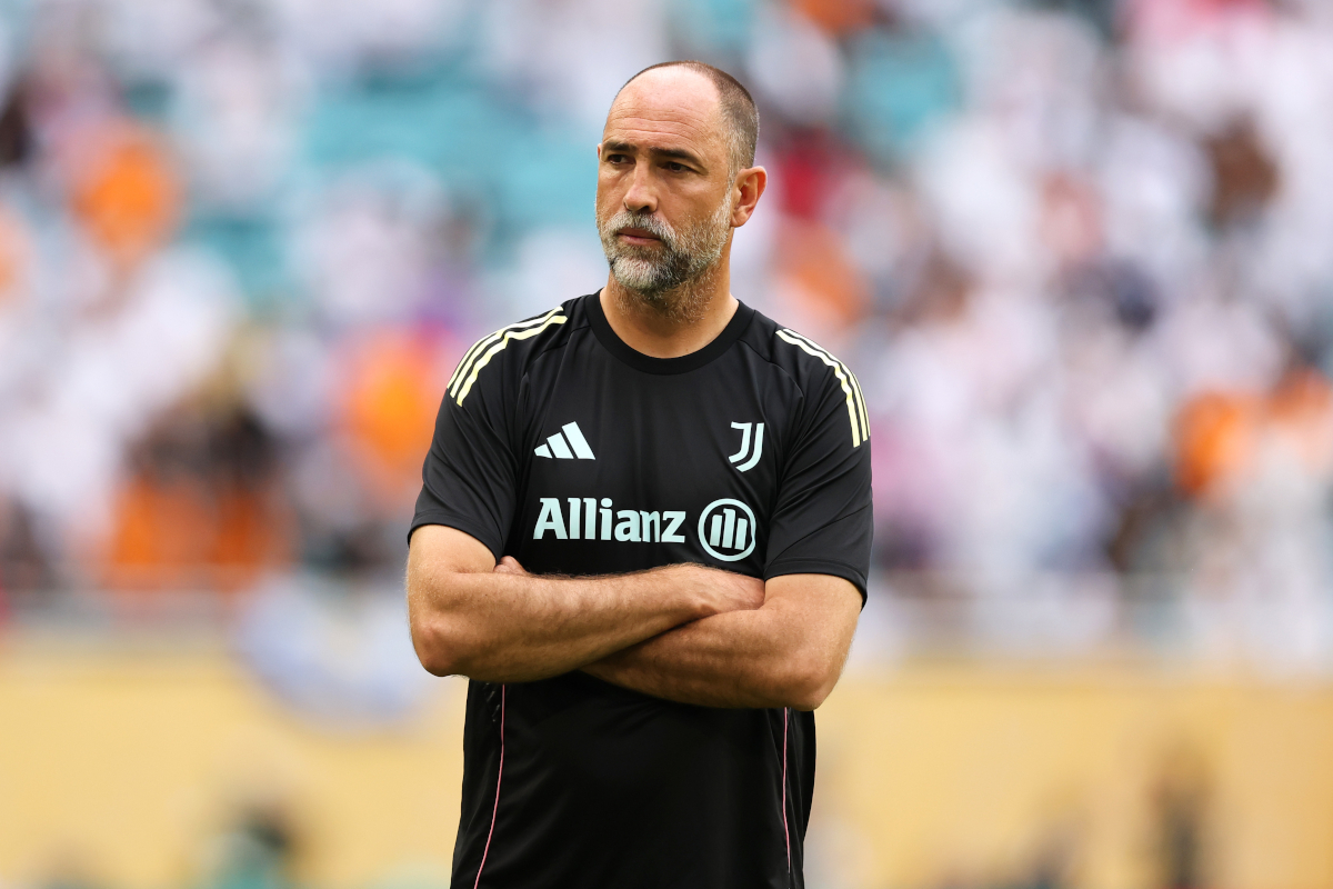 MIAMI GARDENS, FLORIDA - JULY 01: Igor Tudor, Head Coach of Juventus FC, looks on during warm ups prior to the FIFA Club World Cup 2025 round of 16 match between Real Madrid CF and Juventus FC at Hard Rock Stadium on July 01, 2025 in Miami Gardens, Florida. (Photo by Michael Reaves/Getty Images)