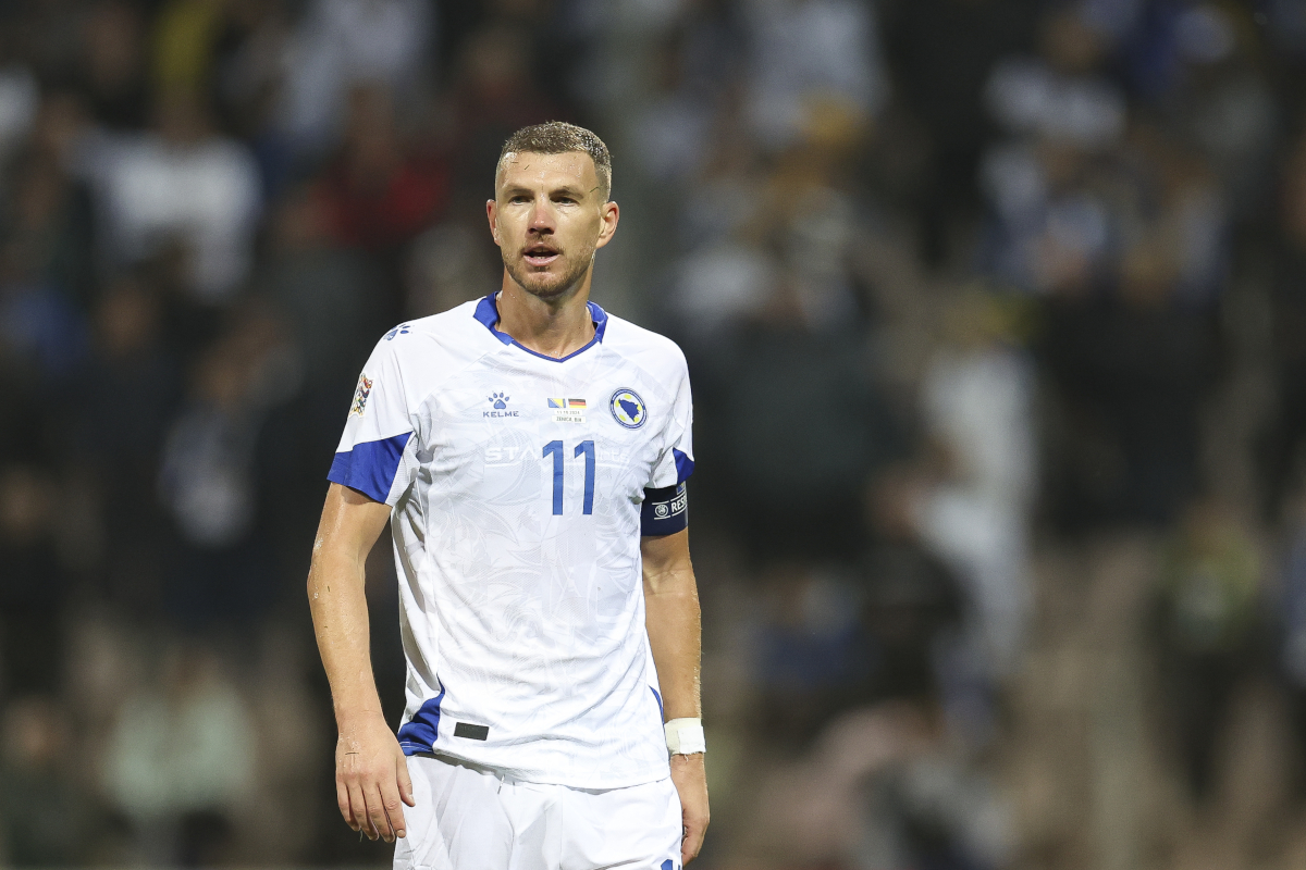 ZENICA, BOSNIA AND HERZEGOVINA - OCTOBER 11: Edin Dzeko of Bosnia and Herzegovina reacts during the UEFA Nations League 2024/25 League A Group A3 match between Bosnia and Herzegovina and Germany at  on October 11, 2024 in Zenica, Bosnia and Herzegovina. (Photo by Maja Hitij/Getty Images)