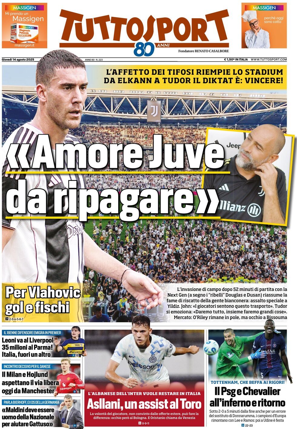 Today’s Papers: Juventus boo Vlahovic, Roma call Bailey 6