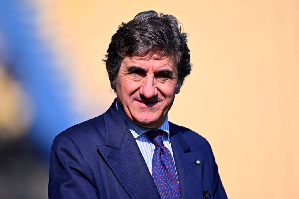 PARMA, ITALY - MARCH 08:Urbano Cairo President of Torino during the Serie A match between Parma and Torino at Stadio Ennio Tardini on March 08, 2025 in Parma, Italy. (Photo by Alessandro Sabattini/Getty Images)