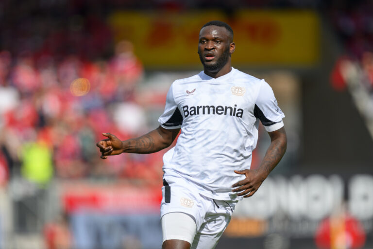 HEIDENHEIM, GERMANY - APRIL 05: Victor Boniface of Bayer 04 Leverkusen in action during the Bundesliga match between 1. FC Heidenheim 1846 and Bayer 04 Leverkusen at Voith-Arena on April 05, 2025 in Heidenheim, Germany. (Photo by Christian Kaspar-Bartke/Getty Images)