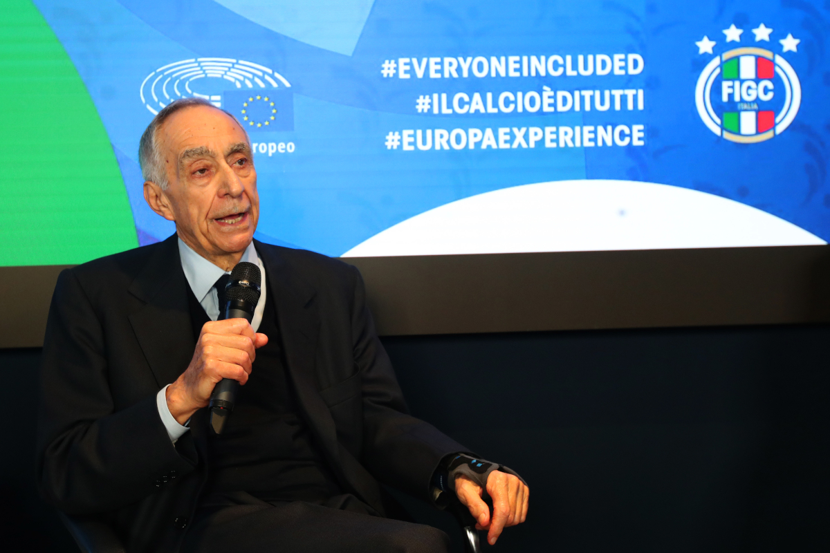 ROME, ITALY - DECEMBER 01: Franco Carraro of FIGC attends the FIGC DCPS press conference at Europa Experience on December 01, 2023 in Rome, Italy. (Photo by Paolo Bruno/Getty Images)
