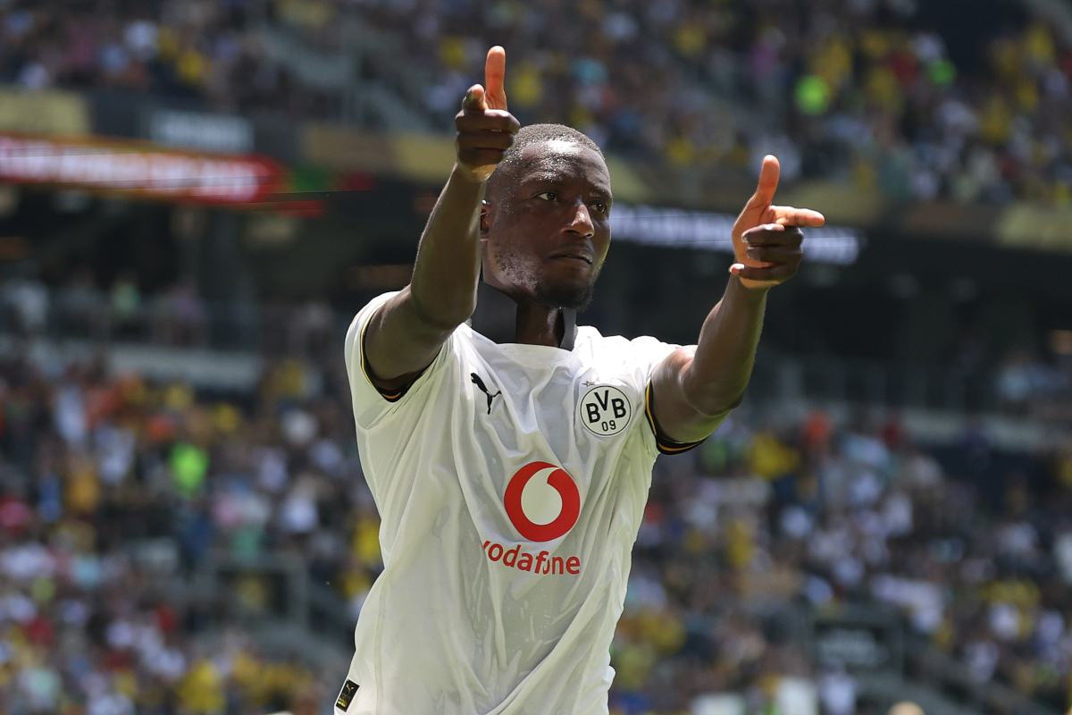 CINCINNATI, OHIO - JUNE 21: Serhou Guirassy #9 of Borussia Dortmund celebrates after scoring a goal during the FIFA Club World Cup 2025 group F match between Mamelodi Sundowns FC and Borussia Dortmund at TQL Stadium on June 21, 2025 in Cincinnati, Ohio. (Photo by Michael Reaves/Getty Images)