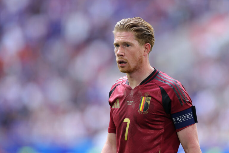 DUSSELDORF, GERMANY - JULY 01: Kevin De Bruyne of Belgium during the UEFA EURO 2024 round of 16 match between France and Belgium at Düsseldorf Arena on July 01, 2024 in Dusseldorf, Germany. (Photo by Alex Livesey/Getty Images)