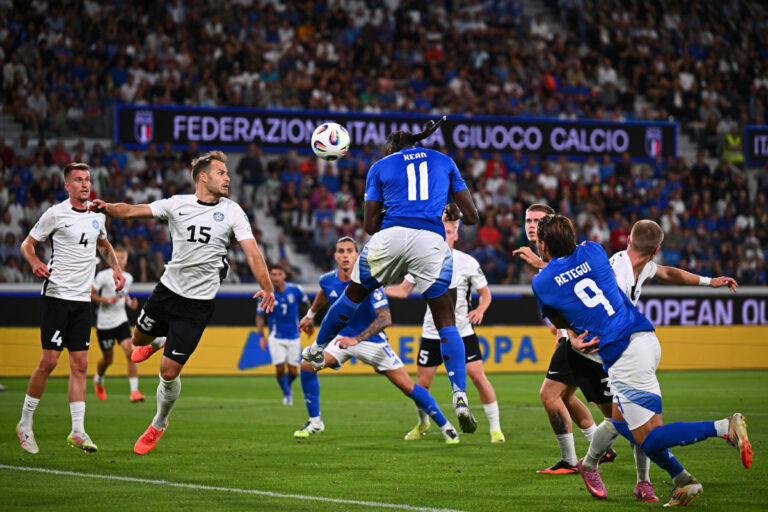 BERGAMO, ITALY - SEPTEMBER 05: Moise Kean of Italy in action during the FIFA World Cup 2026 qualifier match between Italy and Estonia at Stadio di Bergamo on September 05, 2025 in Bergamo, Italy. (Photo by Mattia Ozbot/Getty Images)