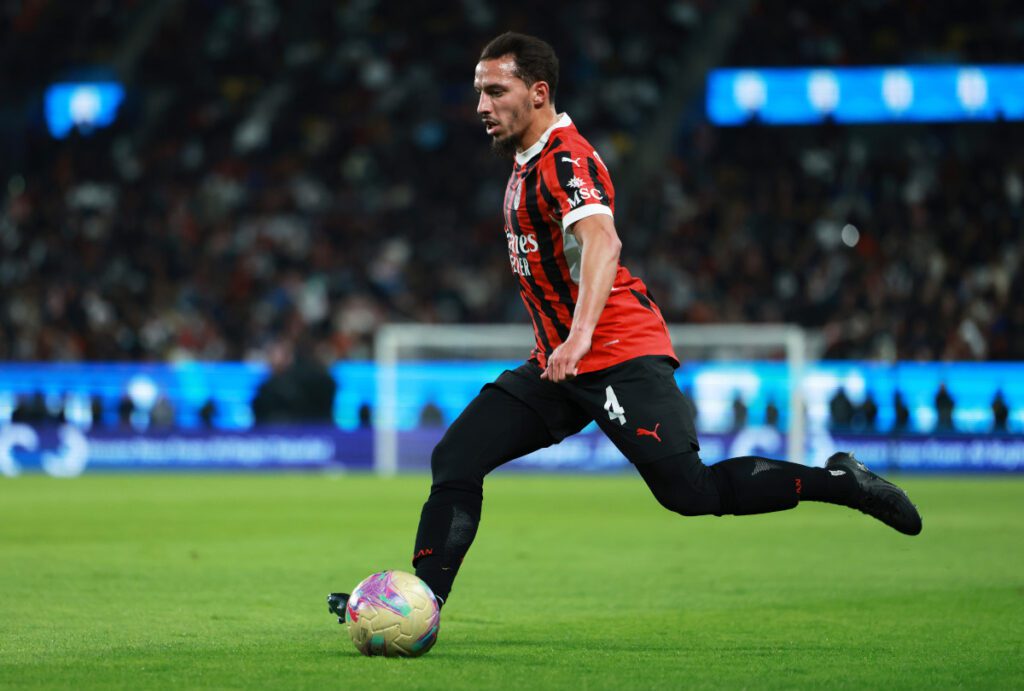 RIYADH, SAUDI ARABIA - JANUARY 03: Ismael Bennacer of AC Milan runs with the ball during the Italian Super Cup Semi-Final match between AC Milan and Juventus at Al Awwal Park on January 03, 2025 in Riyadh, Saudi Arabia. (Photo by Abdullah Ahmed/Getty Images)